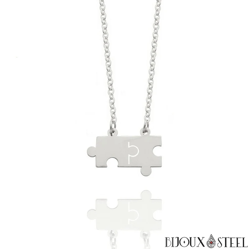 Collier pièces de puzzle en acier inoxydable