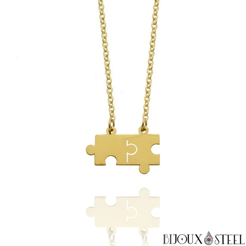Collier pièces de puzzle en acier inoxydable