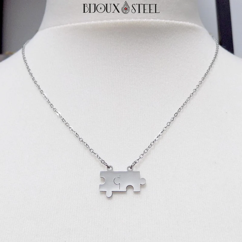 Collier pièces de puzzle en acier inoxydable