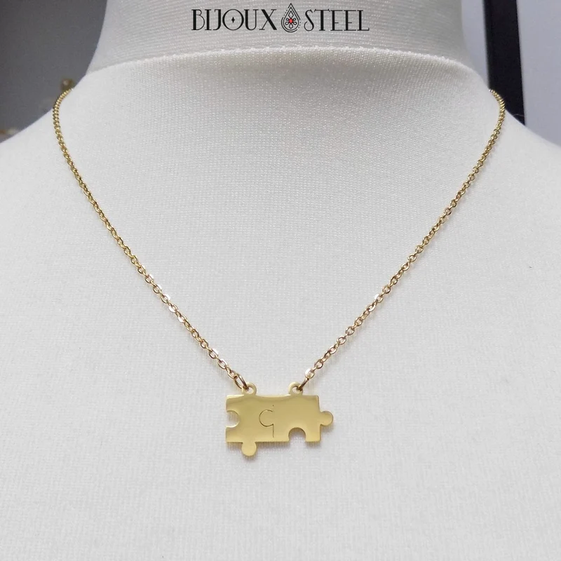 Collier pièces de puzzle en acier inoxydable