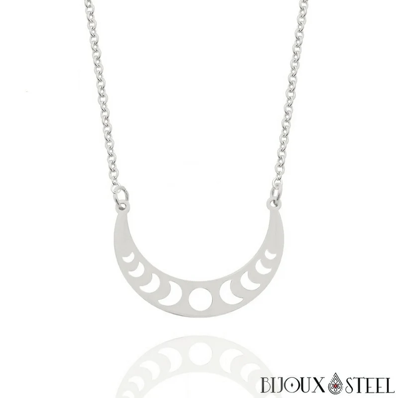 Collier phases de la Lune en acier inoxydable