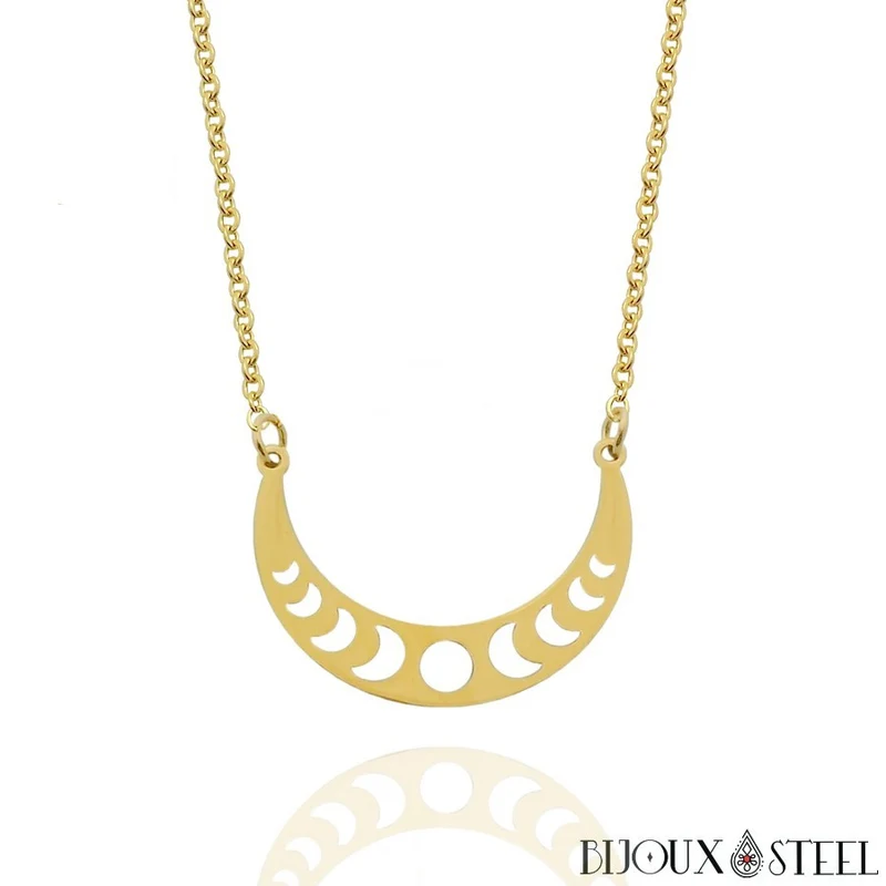 Collier phases de la Lune en acier inoxydable