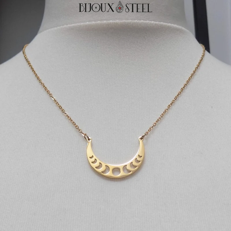 Collier phases de la Lune en acier inoxydable