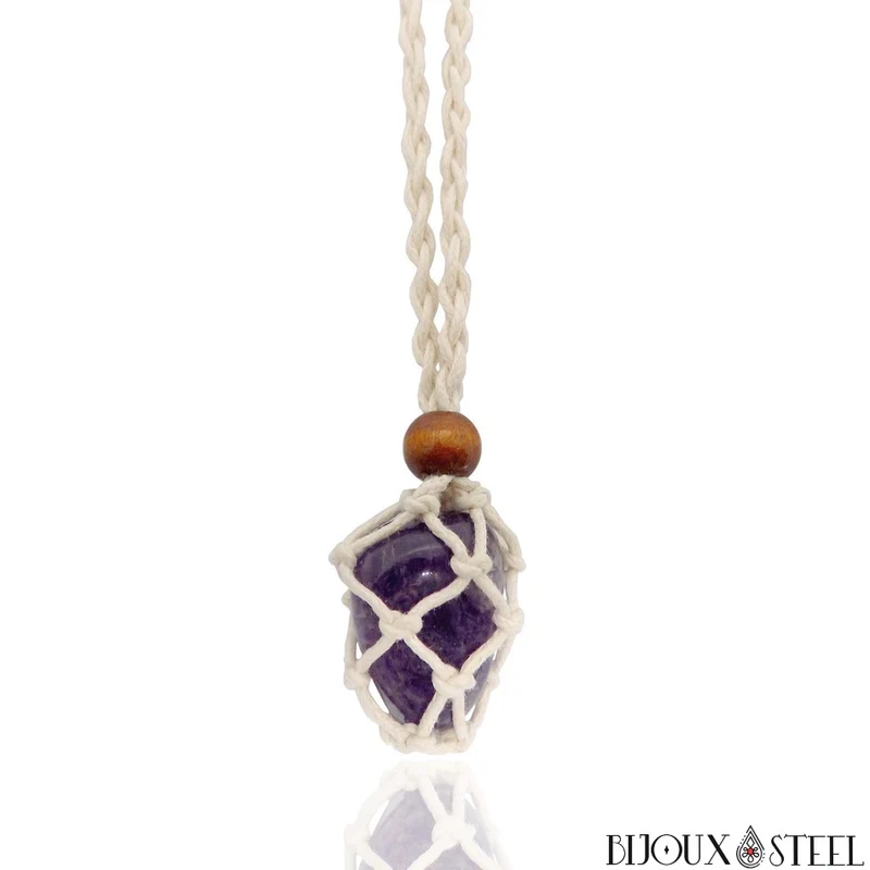 Collier porte pierre interchangeable tressé