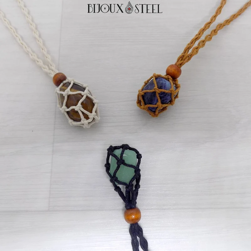 Collier porte pierre interchangeable tressé