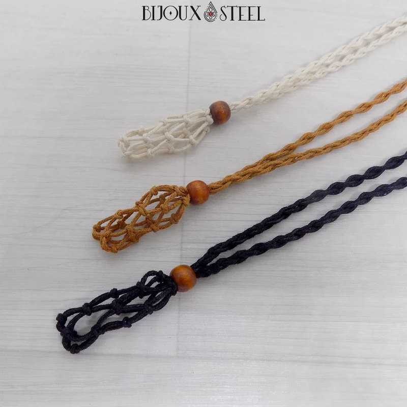 Collier porte pierre interchangeable tressé