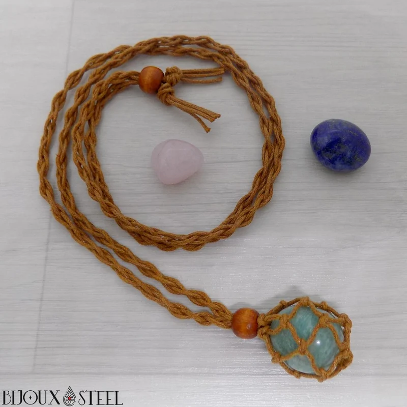 Collier porte pierre interchangeable tressé