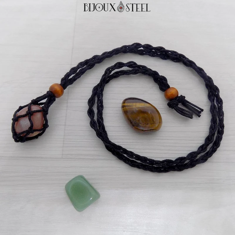 Collier porte pierre interchangeable tressé