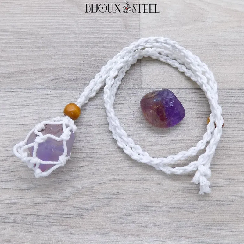 Collier porte pierre interchangeable tressé