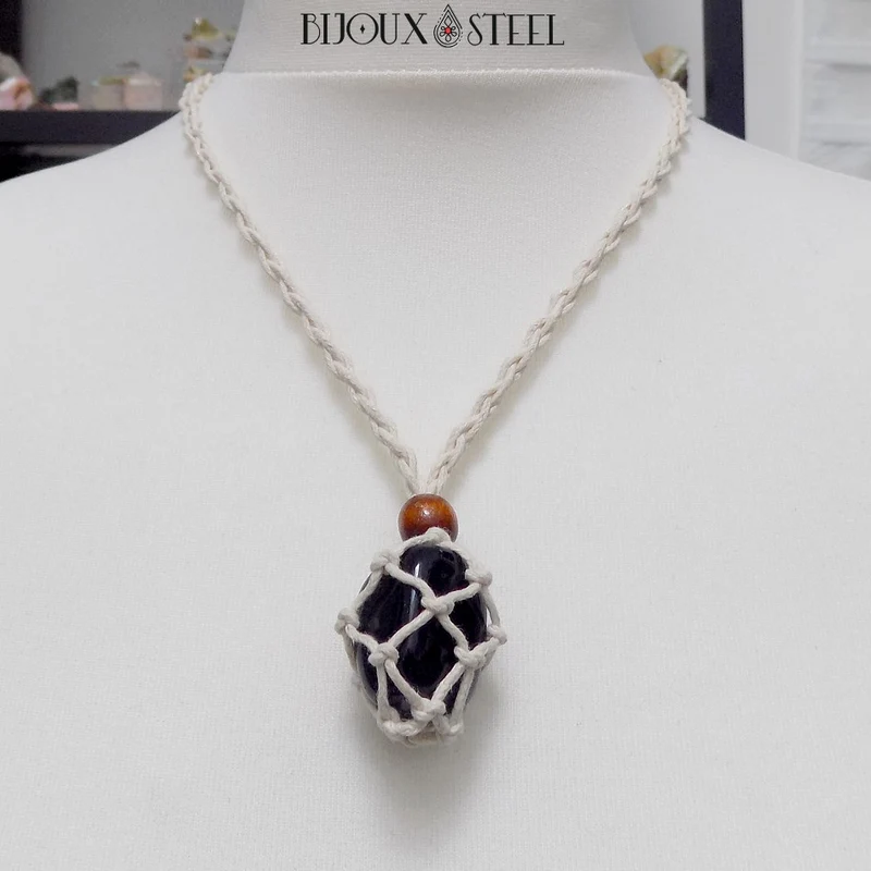 Collier porte pierre interchangeable tressé