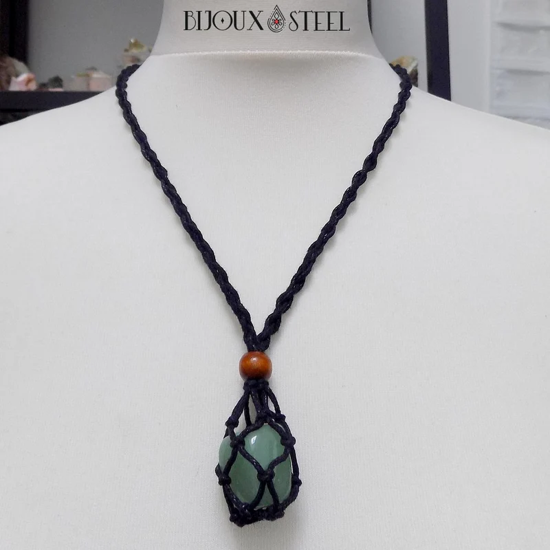 Collier porte pierre interchangeable tressé
