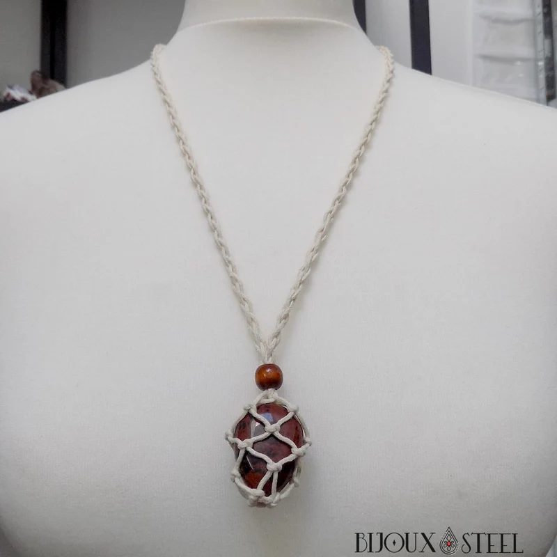 Collier porte pierre interchangeable tressé