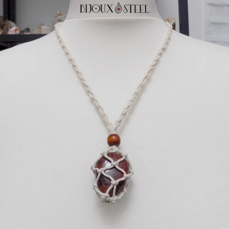 Collier porte pierre interchangeable tressé