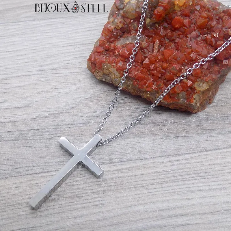 Collier croix chrétienne en acier inoxydable