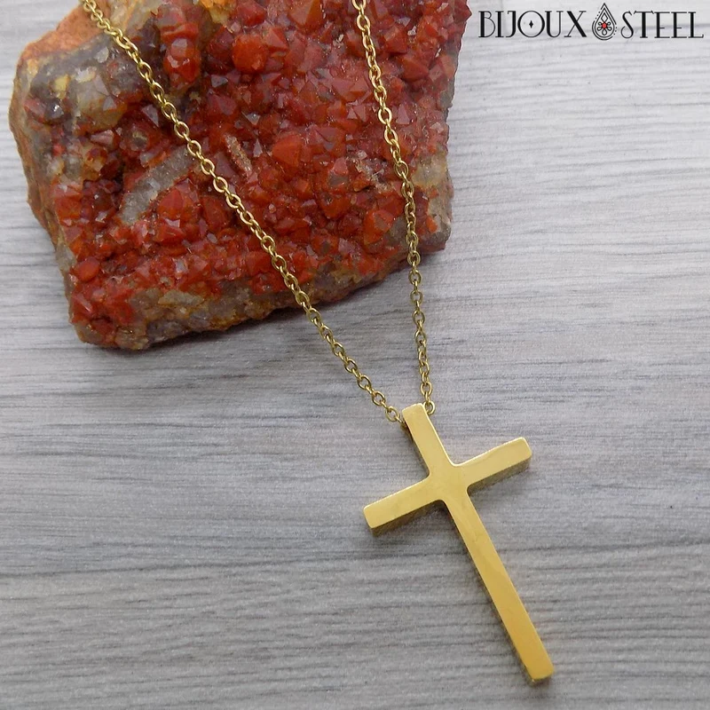 Collier croix chrétienne en acier inoxydable