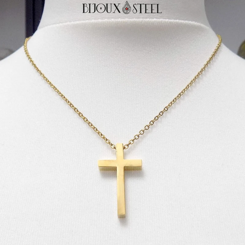 Collier croix chrétienne en acier inoxydable