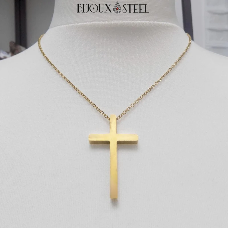 Collier croix chrétienne en acier inoxydable