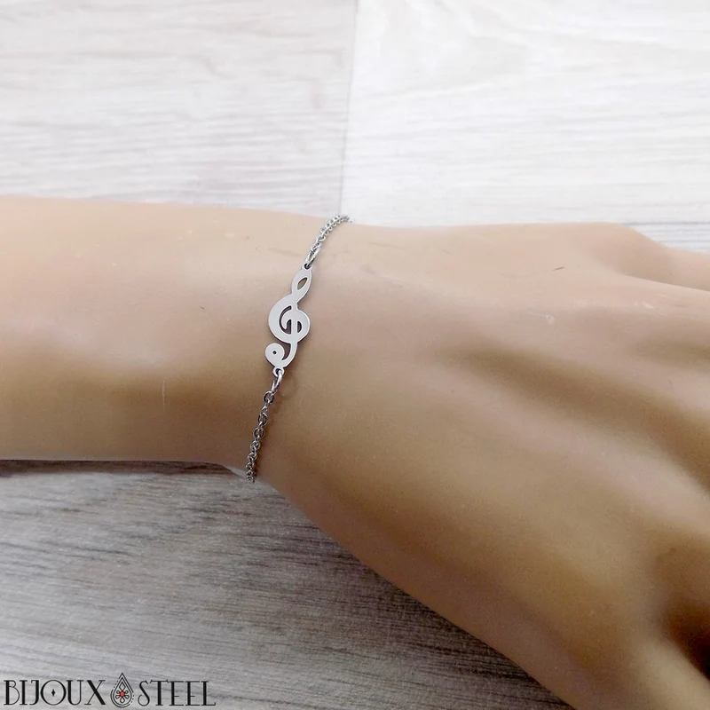 Bracelet clé de sol en acier inoxydable