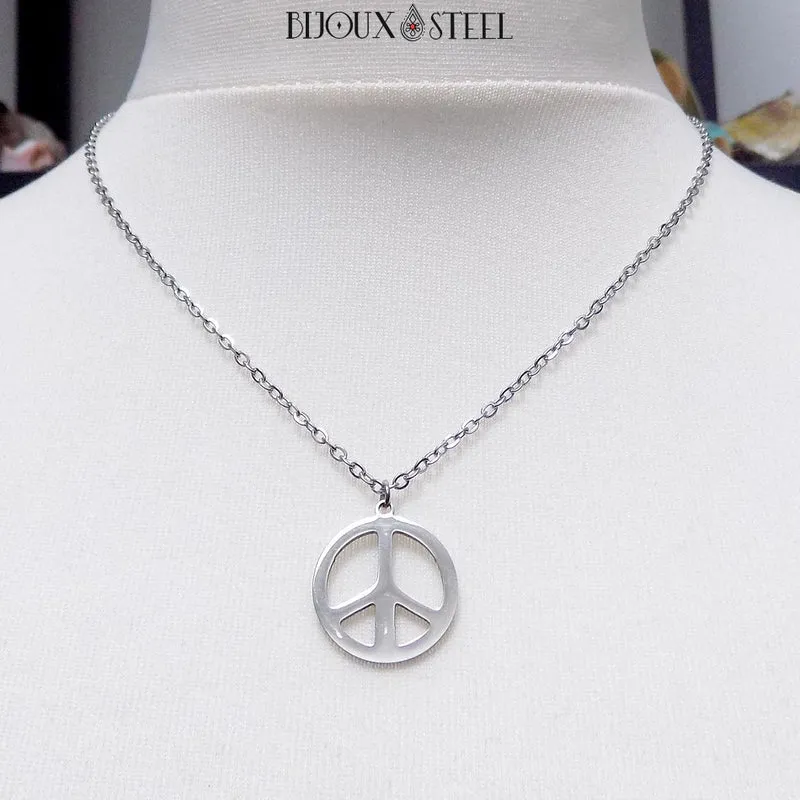 Collier à pendentif Peace and Love en acier inoxydable