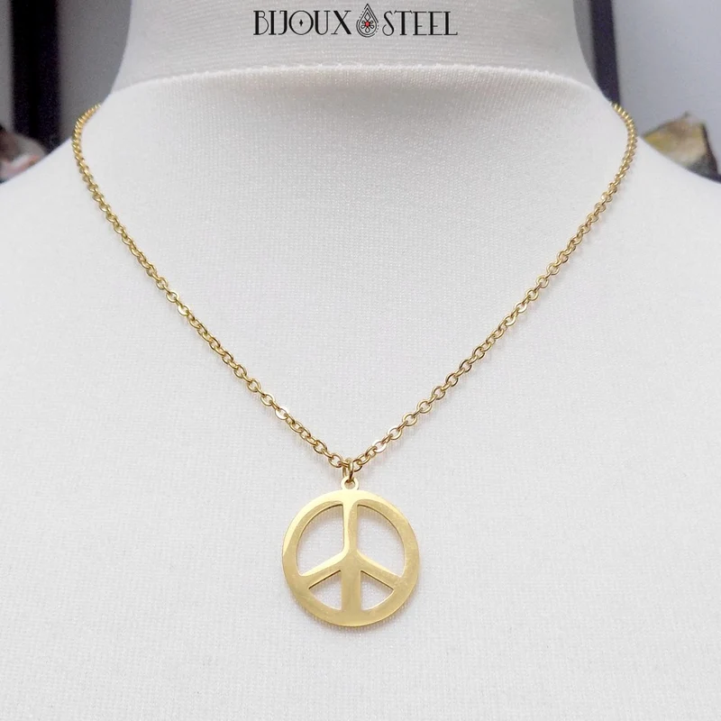 Collier à pendentif Peace and Love en acier inoxydable