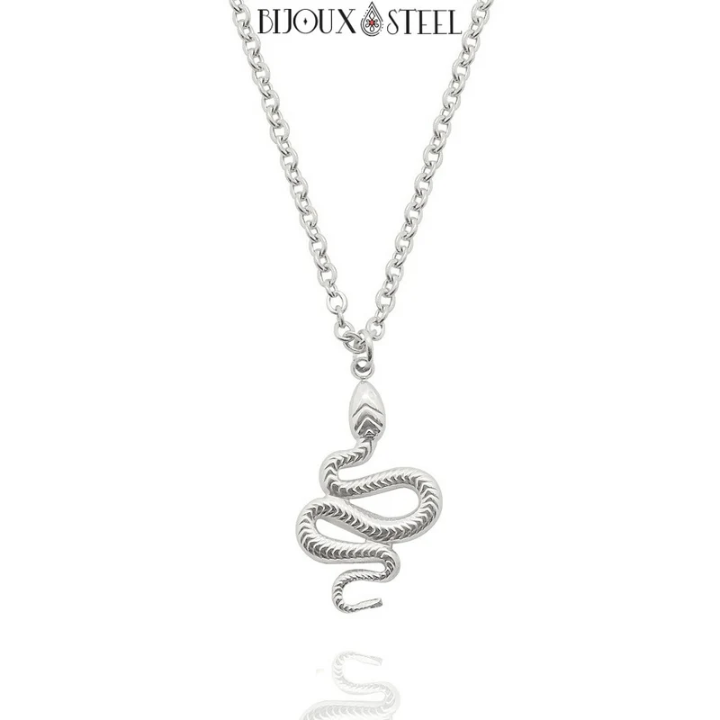 Collier à pendentif serpent en acier inoxydable