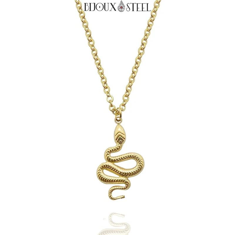 Collier à pendentif serpent en acier inoxydable