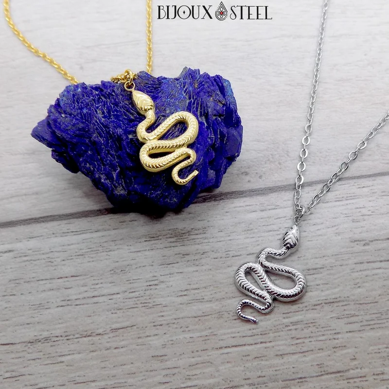 Collier à pendentif serpent en acier inoxydable