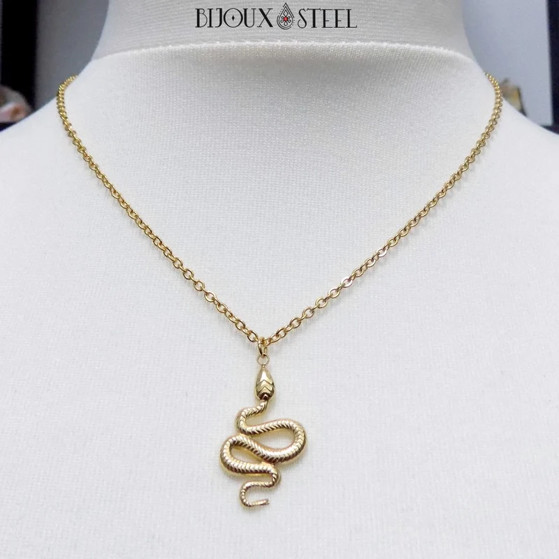 Collier à pendentif serpent en acier inoxydable