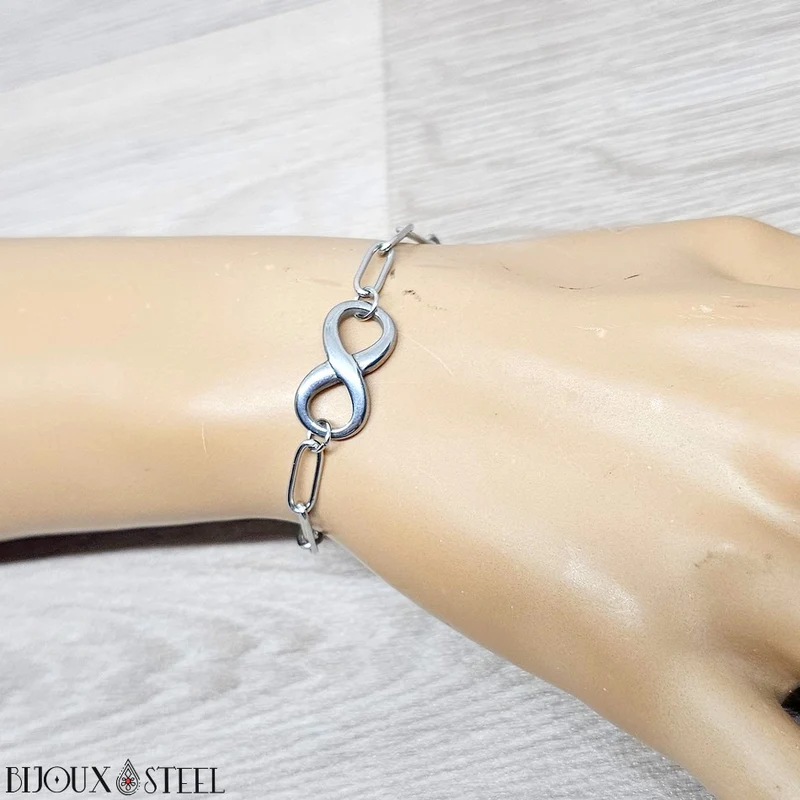 Bracelet amour infini chaîne trombone en acier inoxydable