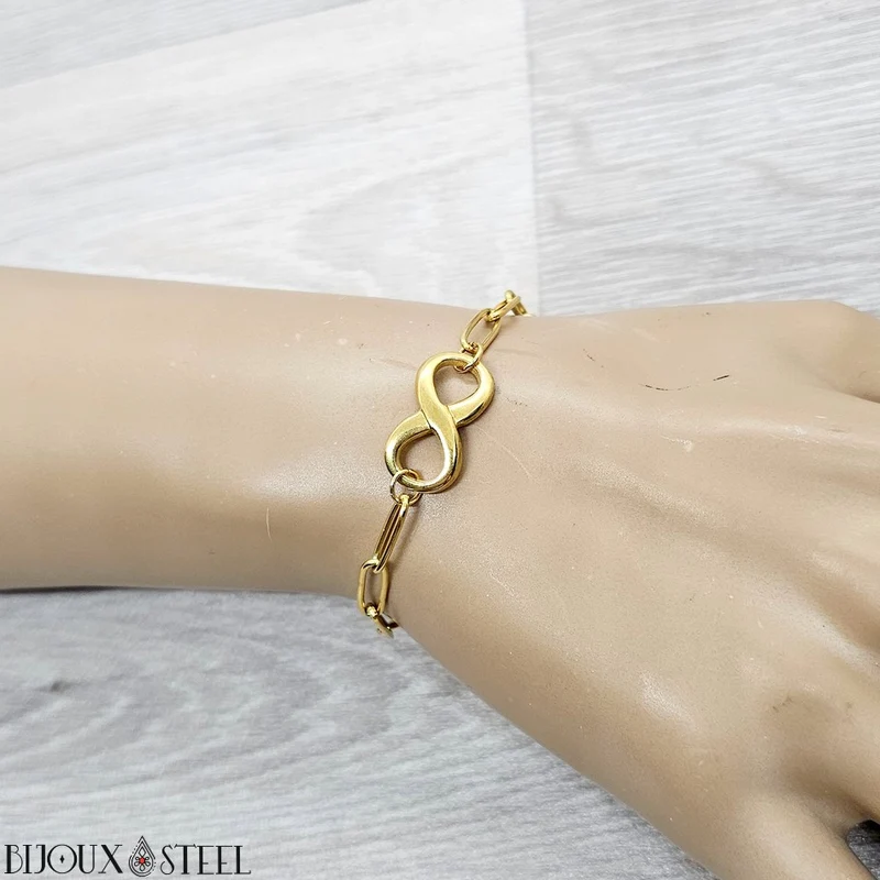 Bracelet amour infini chaîne trombone en acier inoxydable
