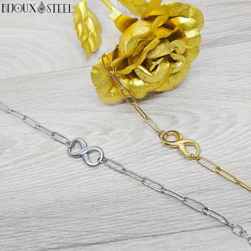 Bracelet amour infini chaîne trombone en acier inoxydable