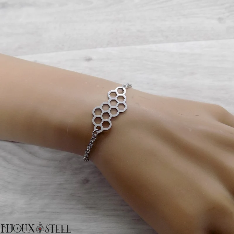 Bracelet nid d'abeilles en acier inoxydable