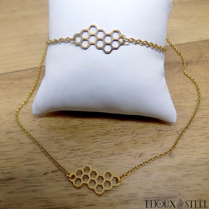 Bracelet nid d'abeilles en acier inoxydable