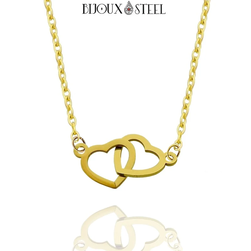 Collier double coeur en acier inoxydable