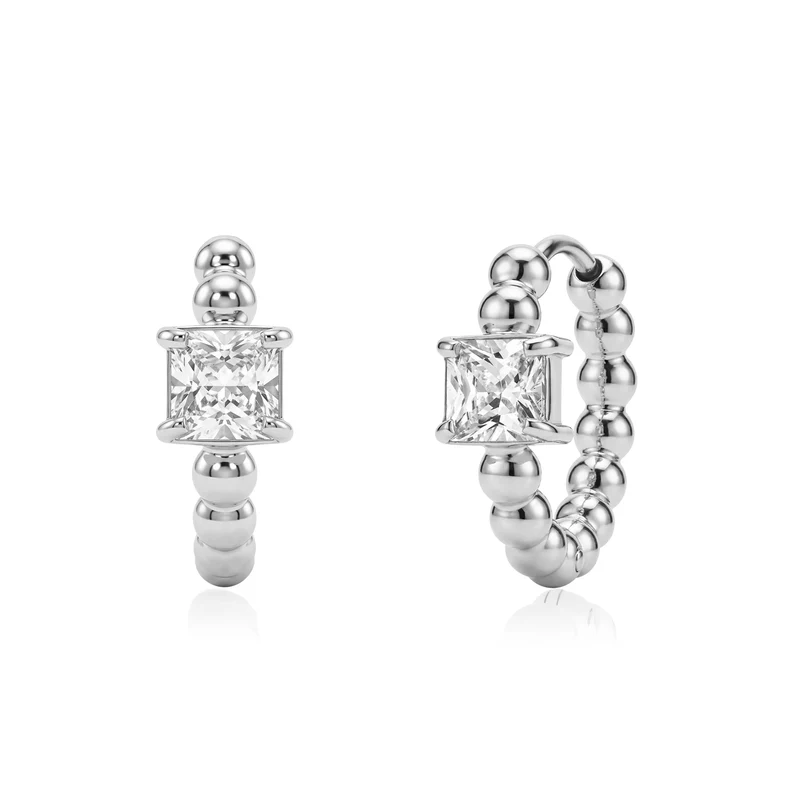Boucles d'oreilles Huggie à perles et coupe carrée