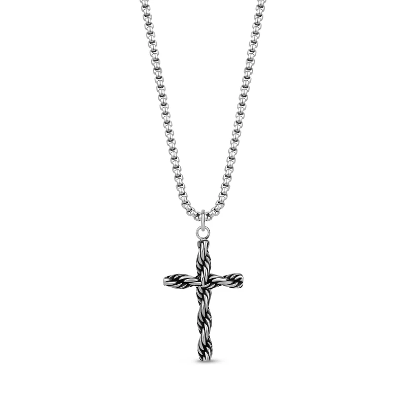 Pendentif croix en corde torsadée
