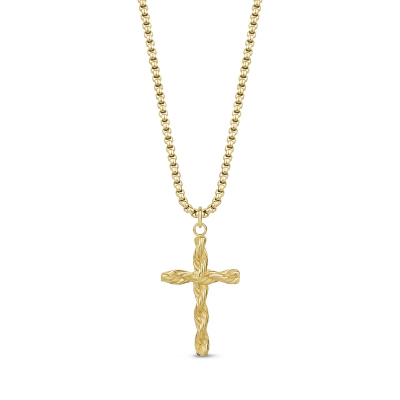 Pendentif croix en corde torsadée