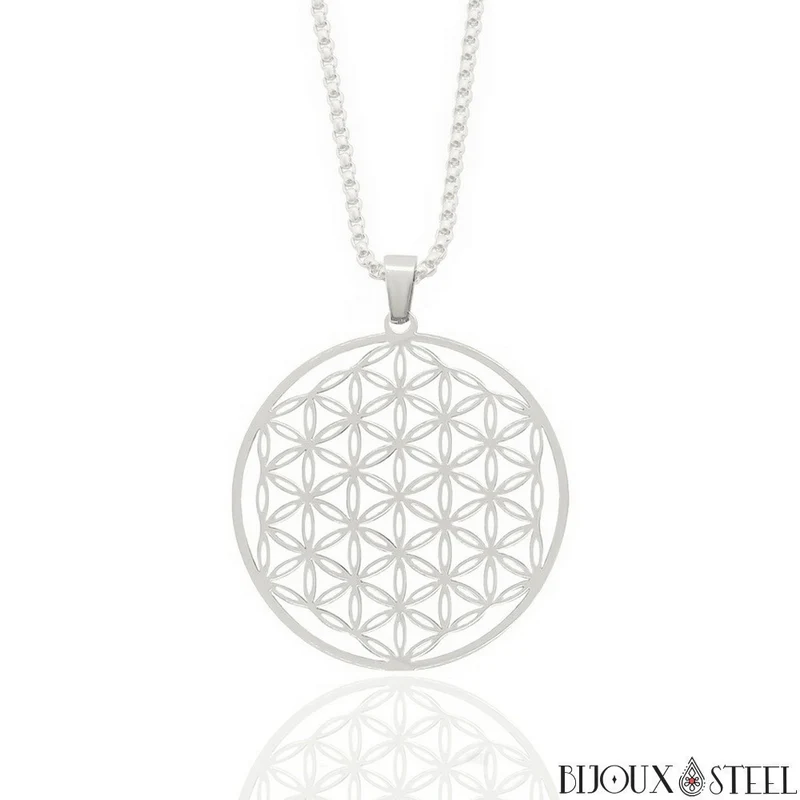 Collier à pendentif fleur de vie en acier inoxydable