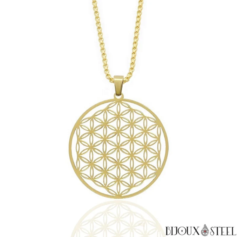 Collier à pendentif fleur de vie en acier inoxydable