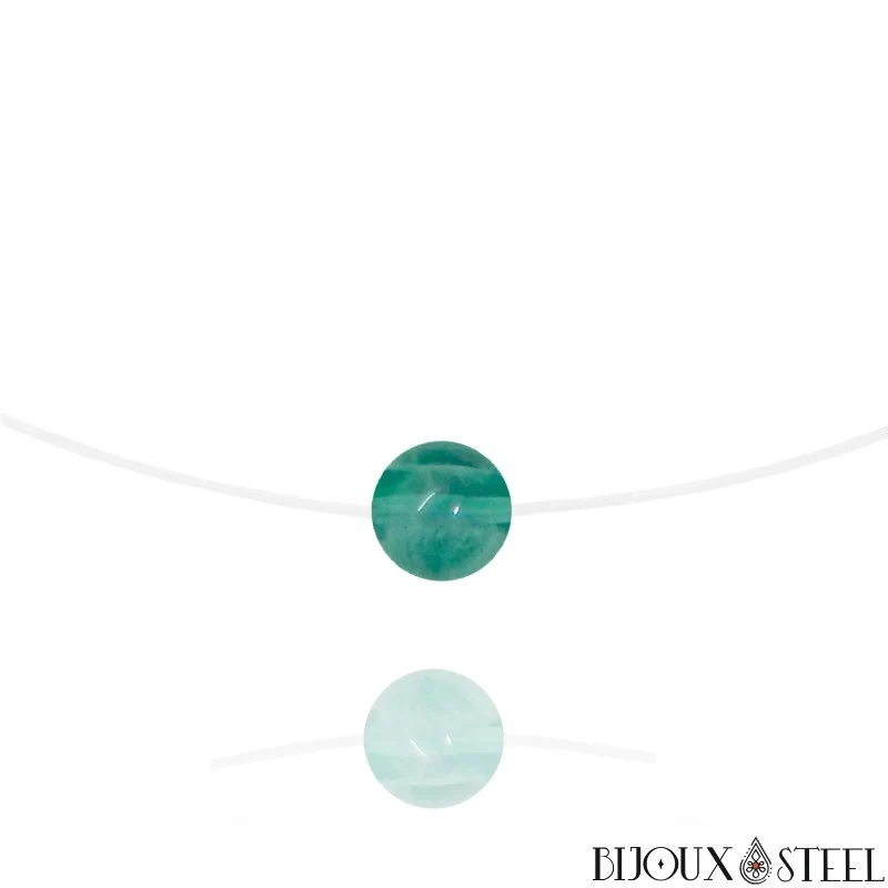 Collier à perle de fluorite bleue sur fil de nylon