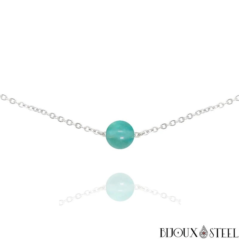 Collier à perle de fluorite bleue en acier inoxydable