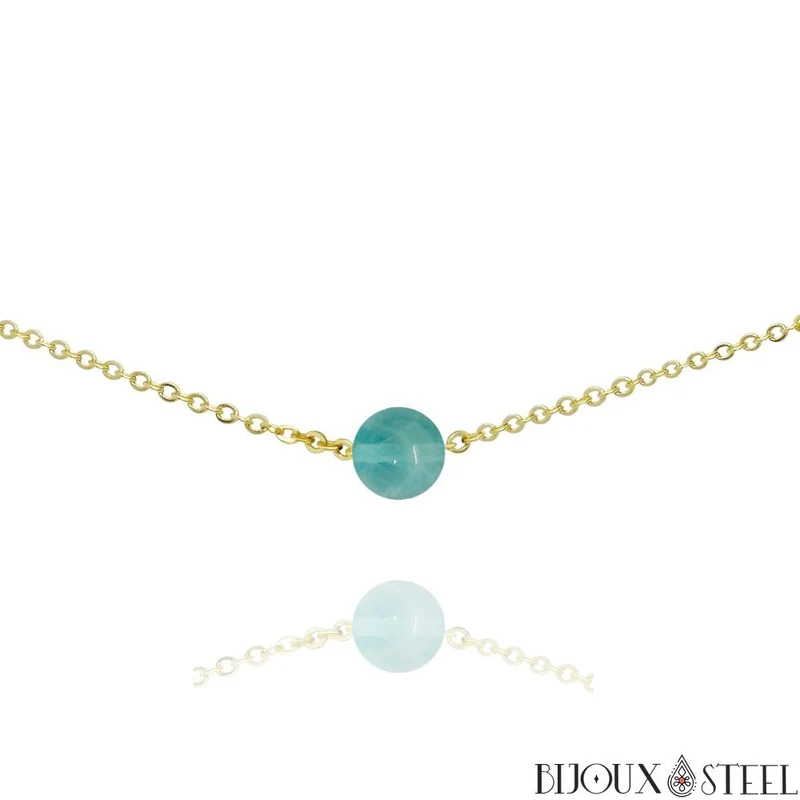 Collier à perle de fluorite bleue en acier inoxydable