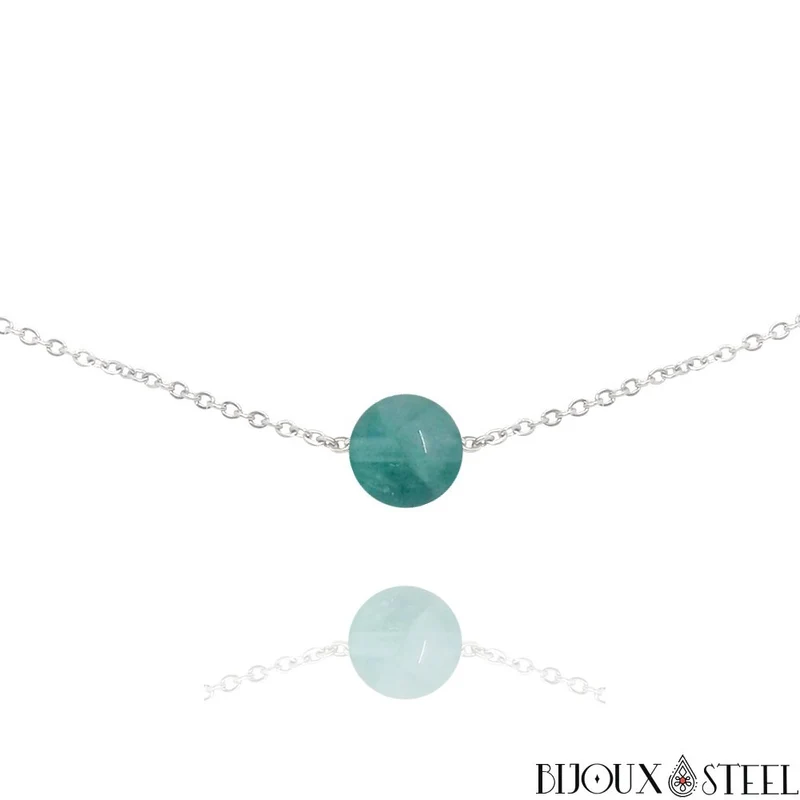 Collier à perle de fluorite bleue en acier inoxydable