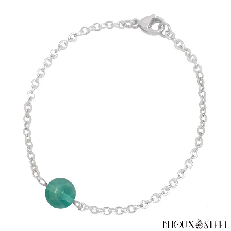 Bracelet à perle de fluorite bleue en acier inoxydable