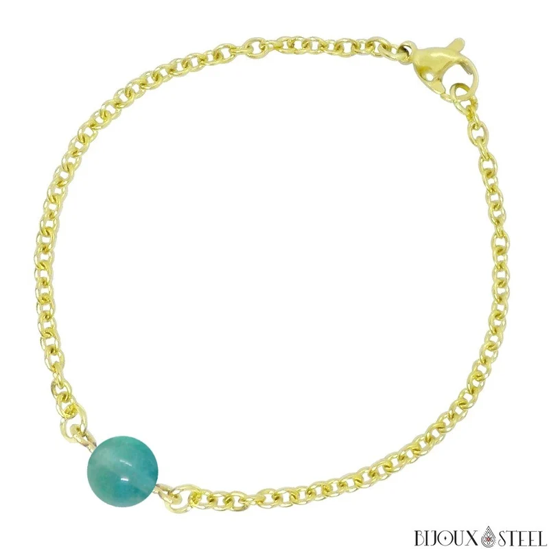 Bracelet à perle de fluorite bleue en acier inoxydable