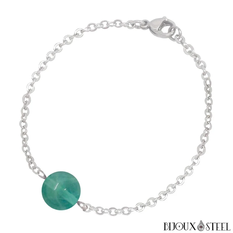 Bracelet à perle de fluorite bleue en acier inoxydable