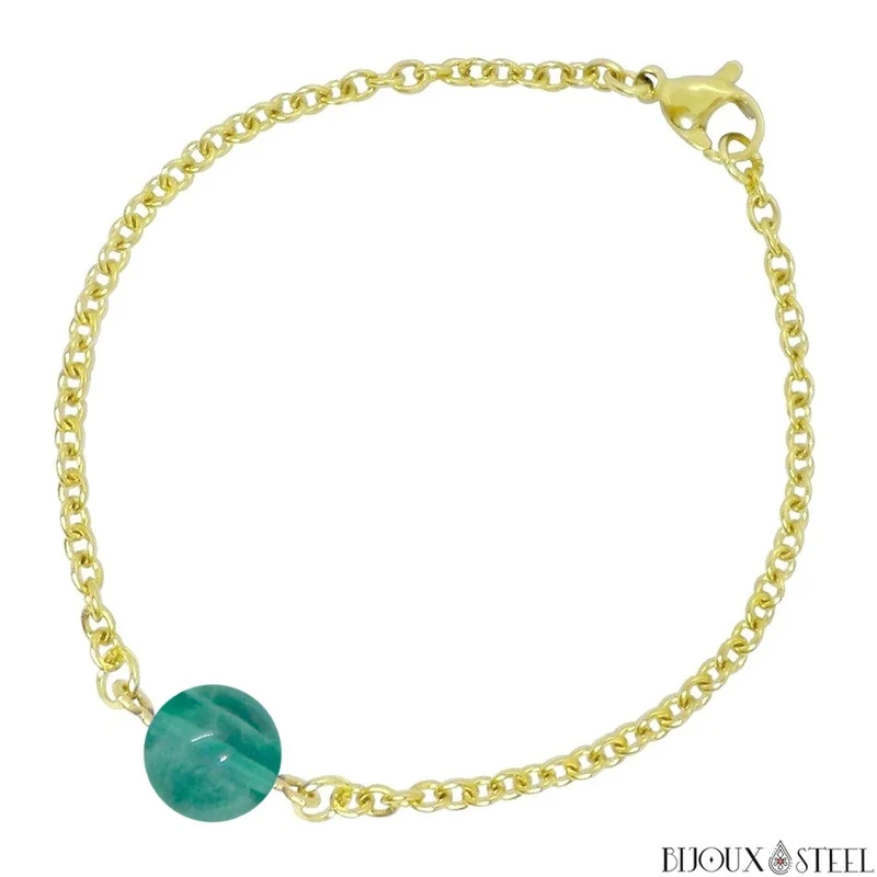 Bracelet à perle de fluorite bleue en acier inoxydable