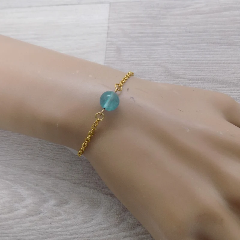 Bracelet à perle de fluorite bleue en acier inoxydable