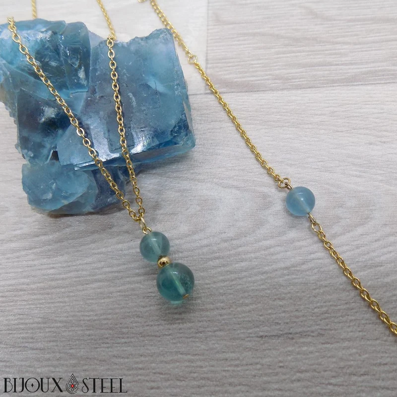 Bracelet à perle de fluorite bleue en acier inoxydable