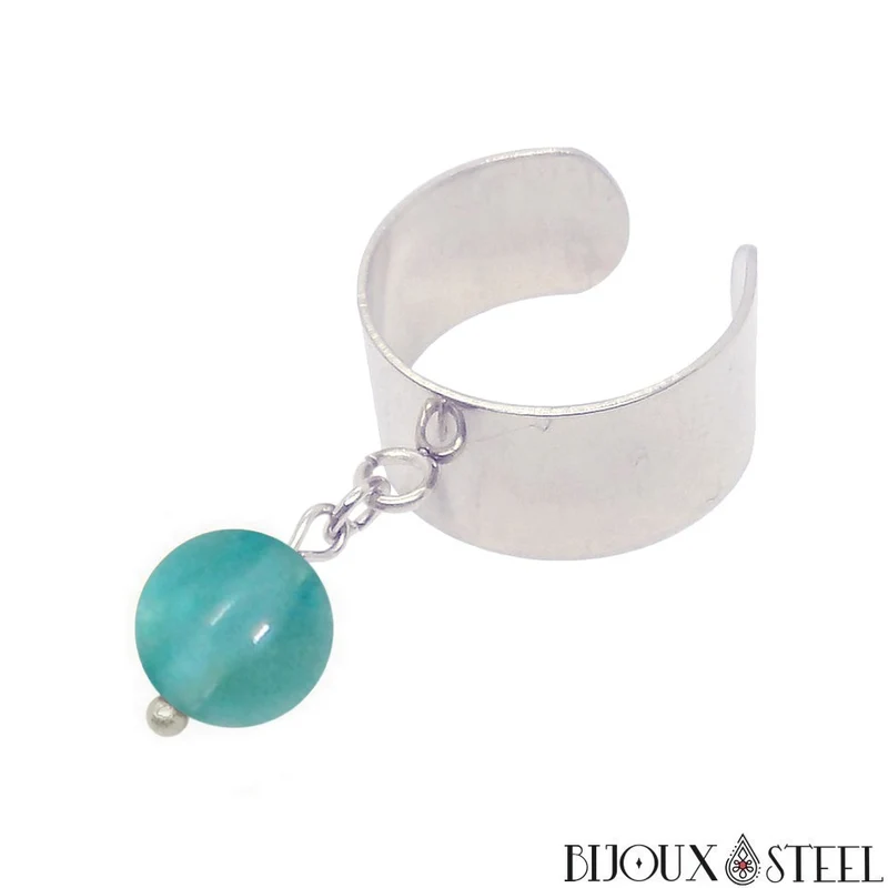 Bague large ajustable à perle de fluorite bleue